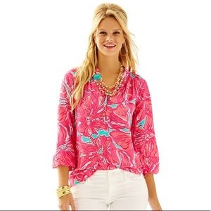 Lilly Pulitzer Elsa Top - Flirty Sea Blue Floral